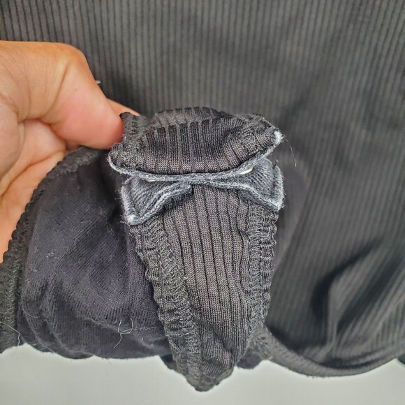 Free People Ribbed Long Sleeve V Neck Bodysuit Women Size Small Petite Black - Picture 6 of 13